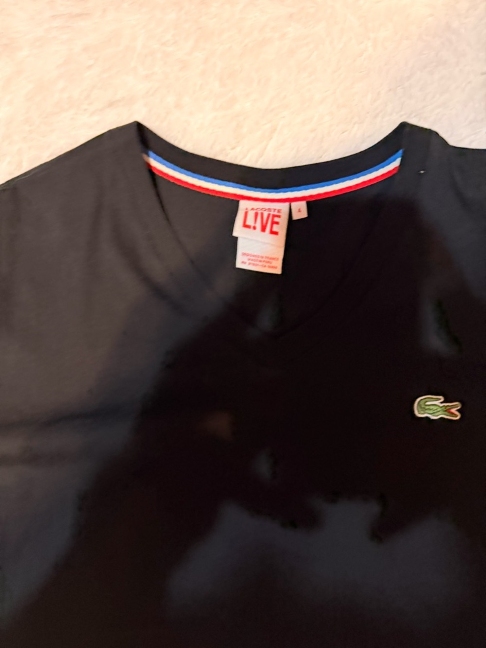 Lacoste Black Short Sleeve Tee with Tricolor Neck Trim